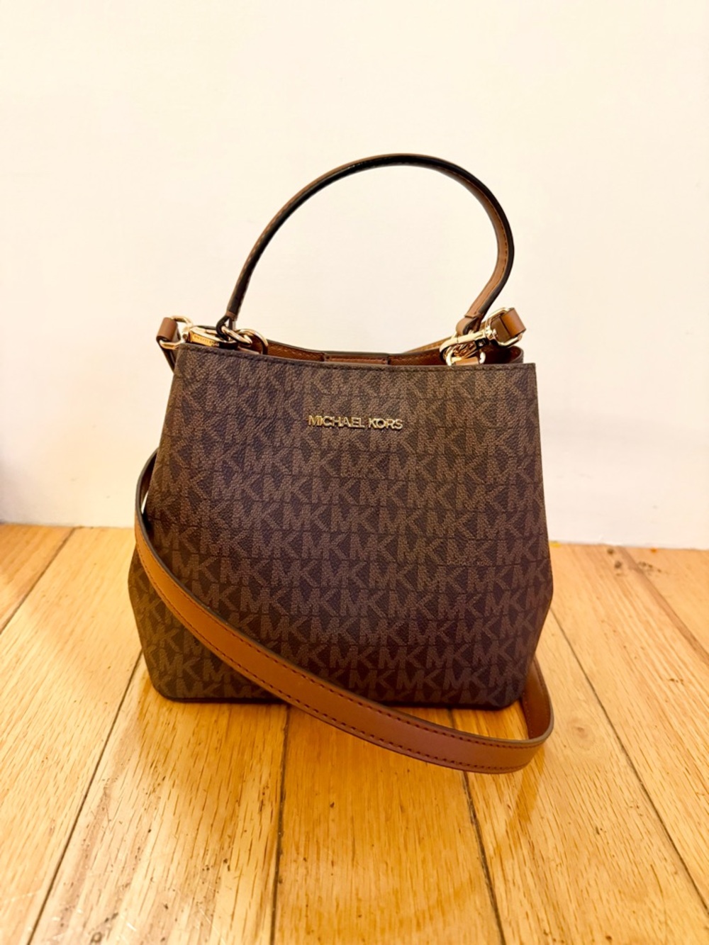 Michael Kors Brown MK Pratt Small Signature Logo Shoulder Bag - NWOT
